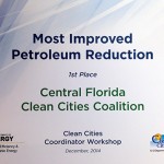 Most Improved Petroleum Reduction certificate to Central Florida Clean Cities Coalition from U.S. Dept of Energy